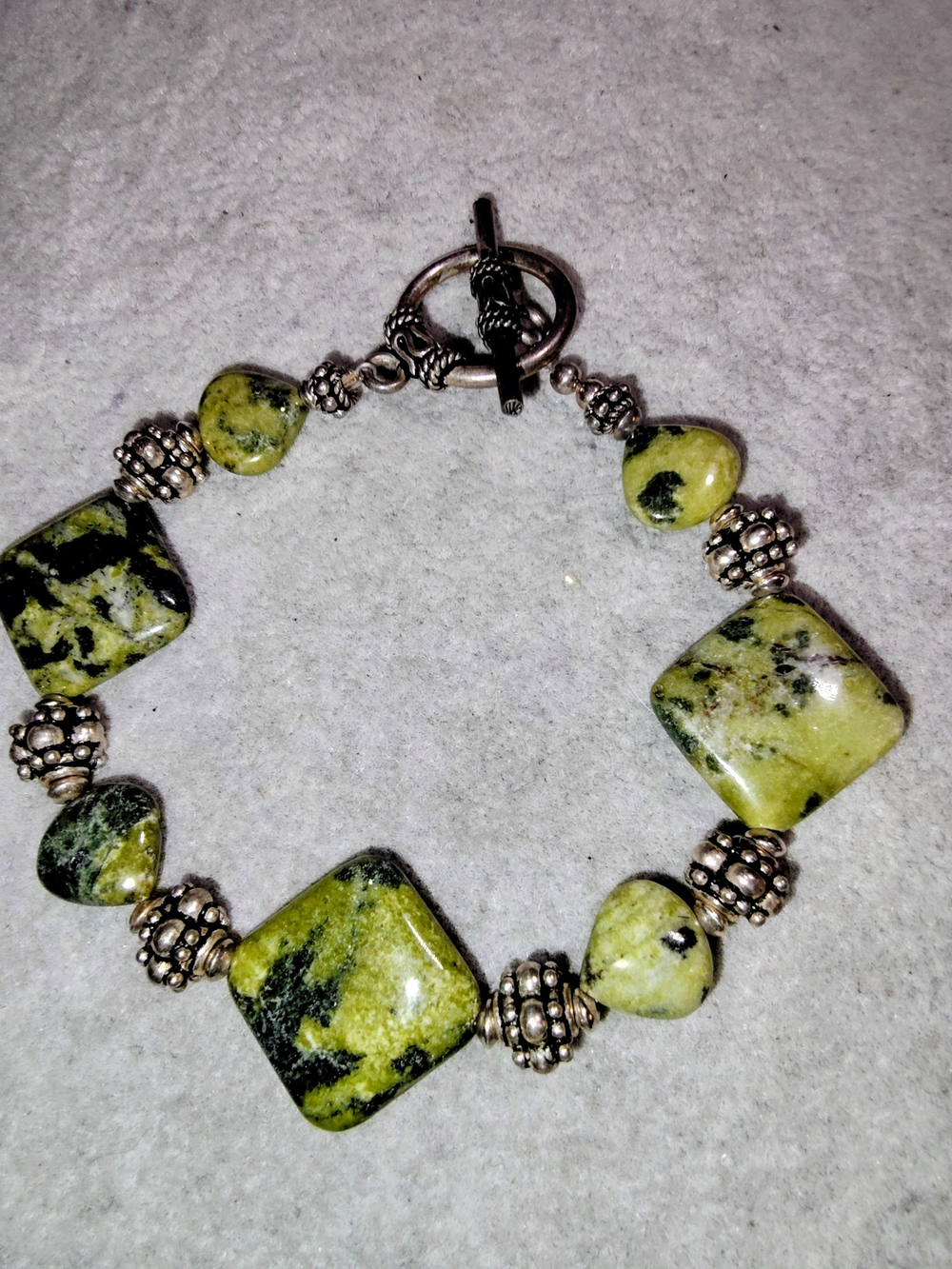 Artisan Sterling Serpentine Stone Toggle Bracelet